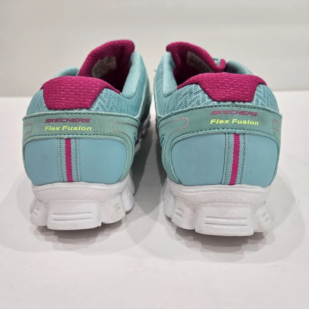 Skechers Womens Flex Fusion Memory Foam Slip on Sneakers AQUA Green Pink Size 10 - Picture 4 of 10